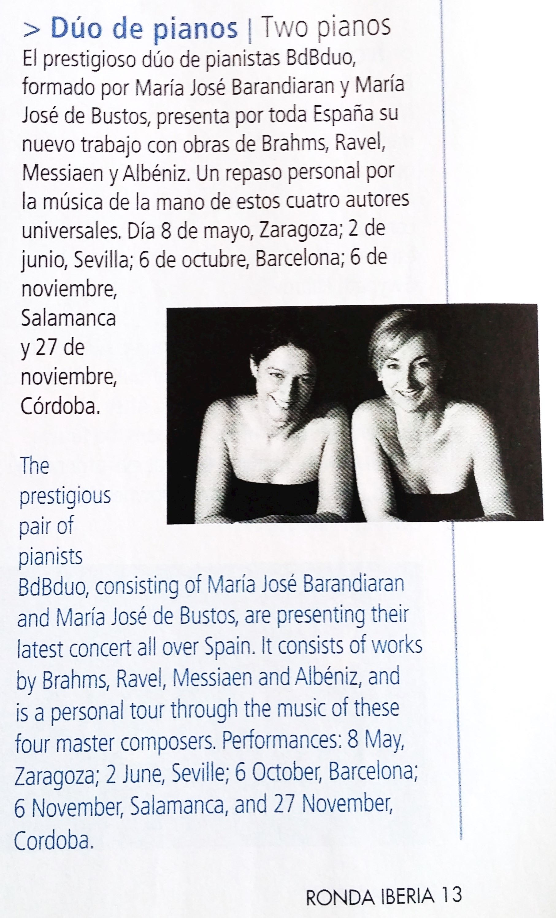 María José Barandiarán - BdB duo - Reseña revista Ronda