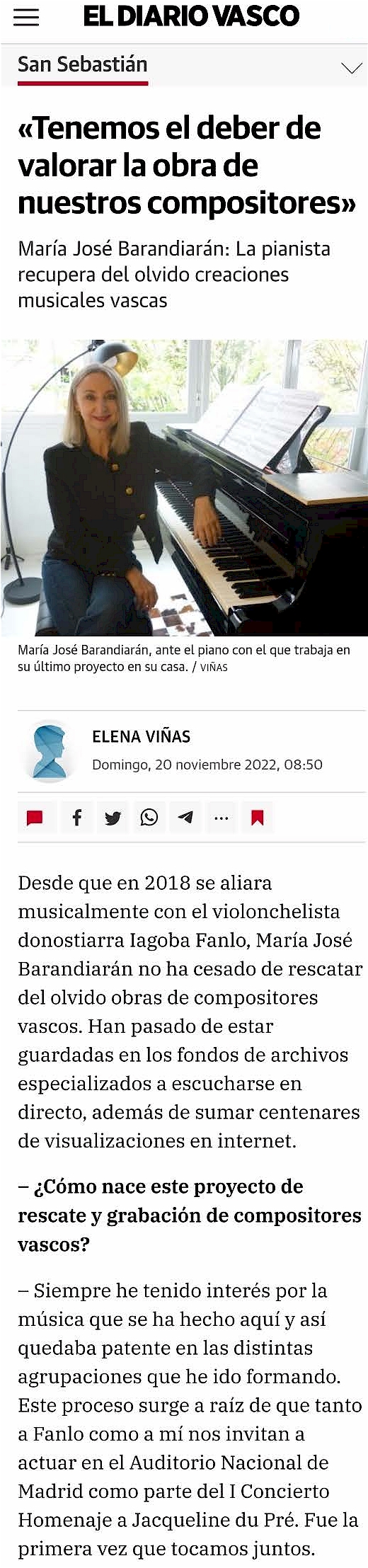 Entrevista María Barandiarán - Dirario Vasco, 2022 - Parte 1